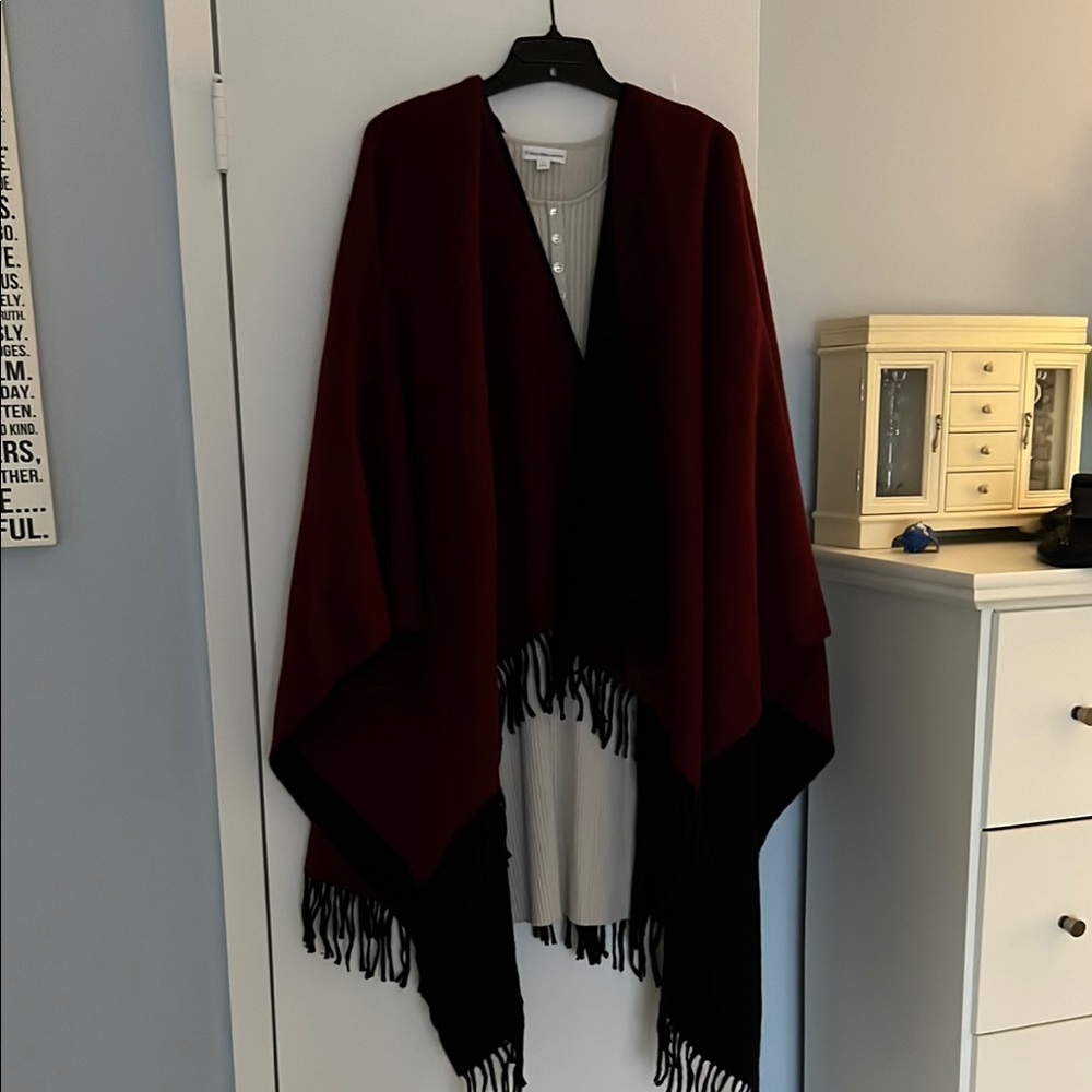 Elegant Burgundy and Black Fringe Shawl